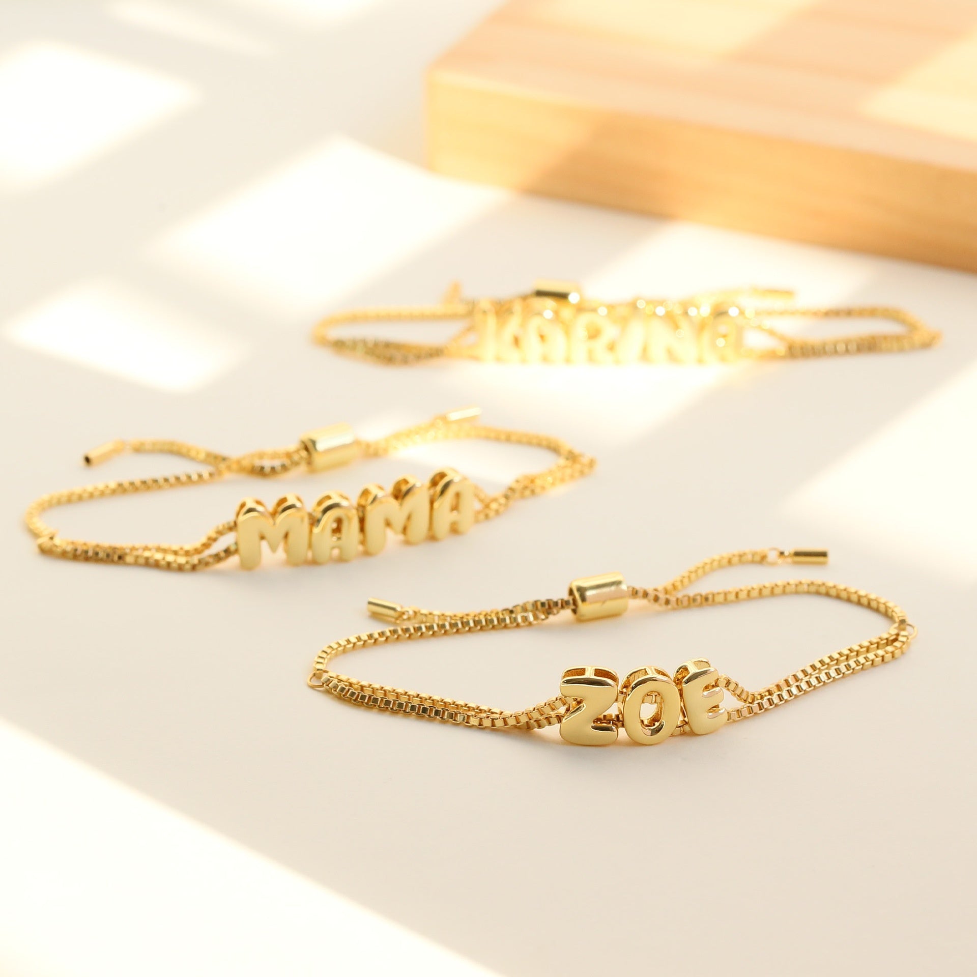 3D Bubble Personalized Name Bracelets in Gold-Plated Brass – Secrets d'Aura Jewelry