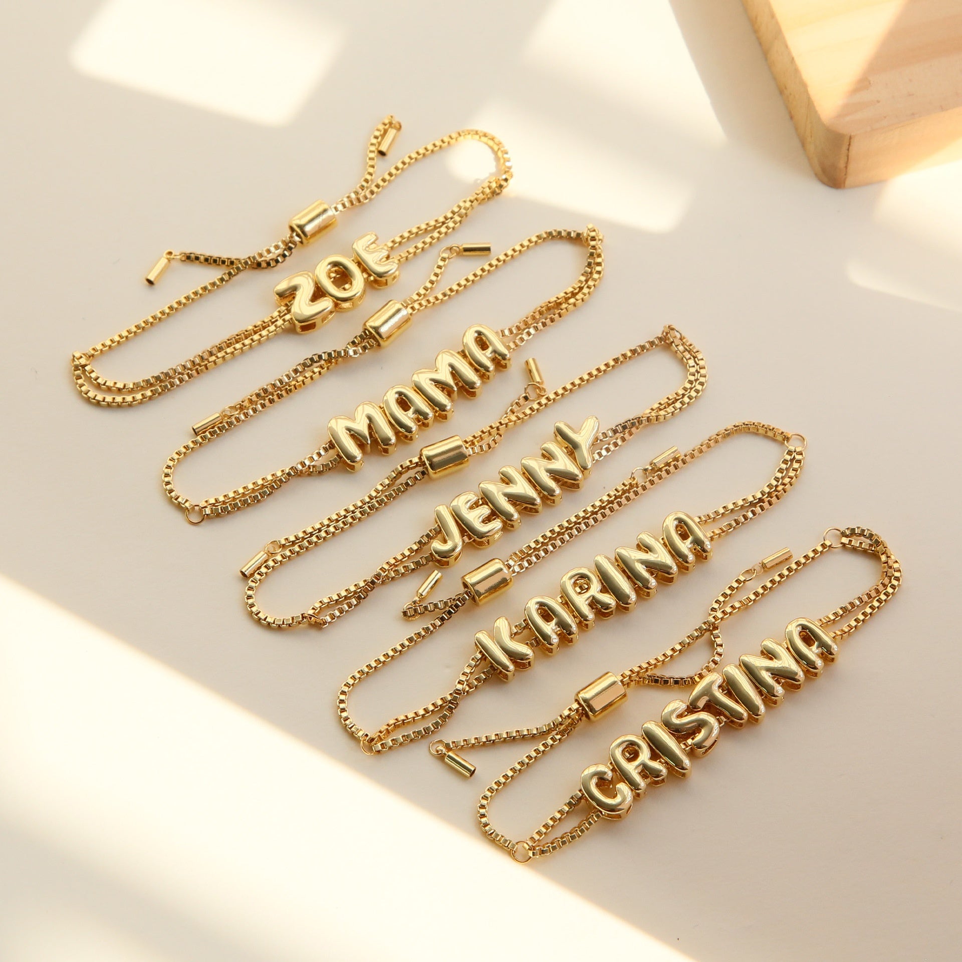 3D Bubble Personalized Name Bracelets in Gold-Plated Brass – Secrets d'Aura Jewelry