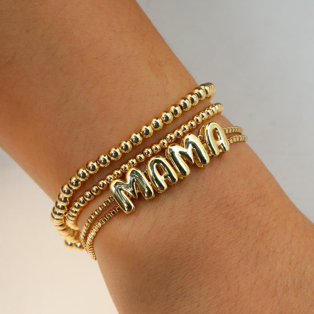 3D Bubble Personalized Name Bracelets in Gold-Plated Brass – Secrets d'Aura Jewelry